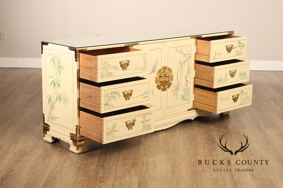 Painted Chinoiserie Style Dresser With Brass Hardware