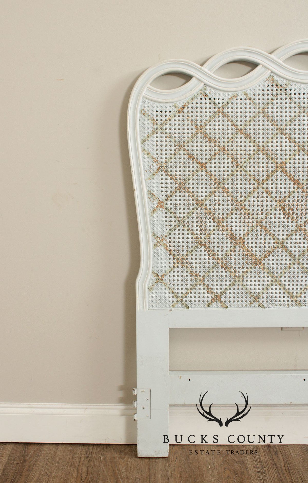 French Provincial Style Queen Size Painted Caned Headboard