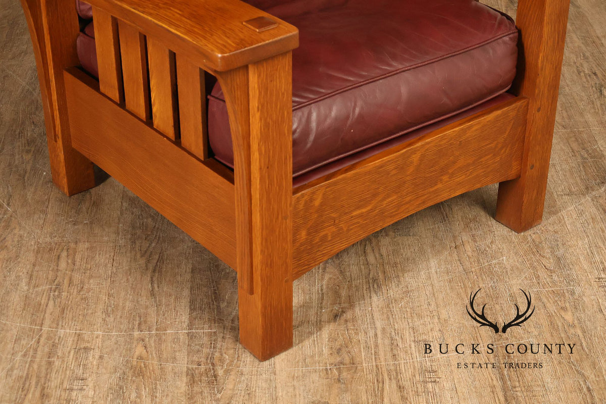 Stickley Mission Collection Oak And Leather Bow Arm Morris Chair