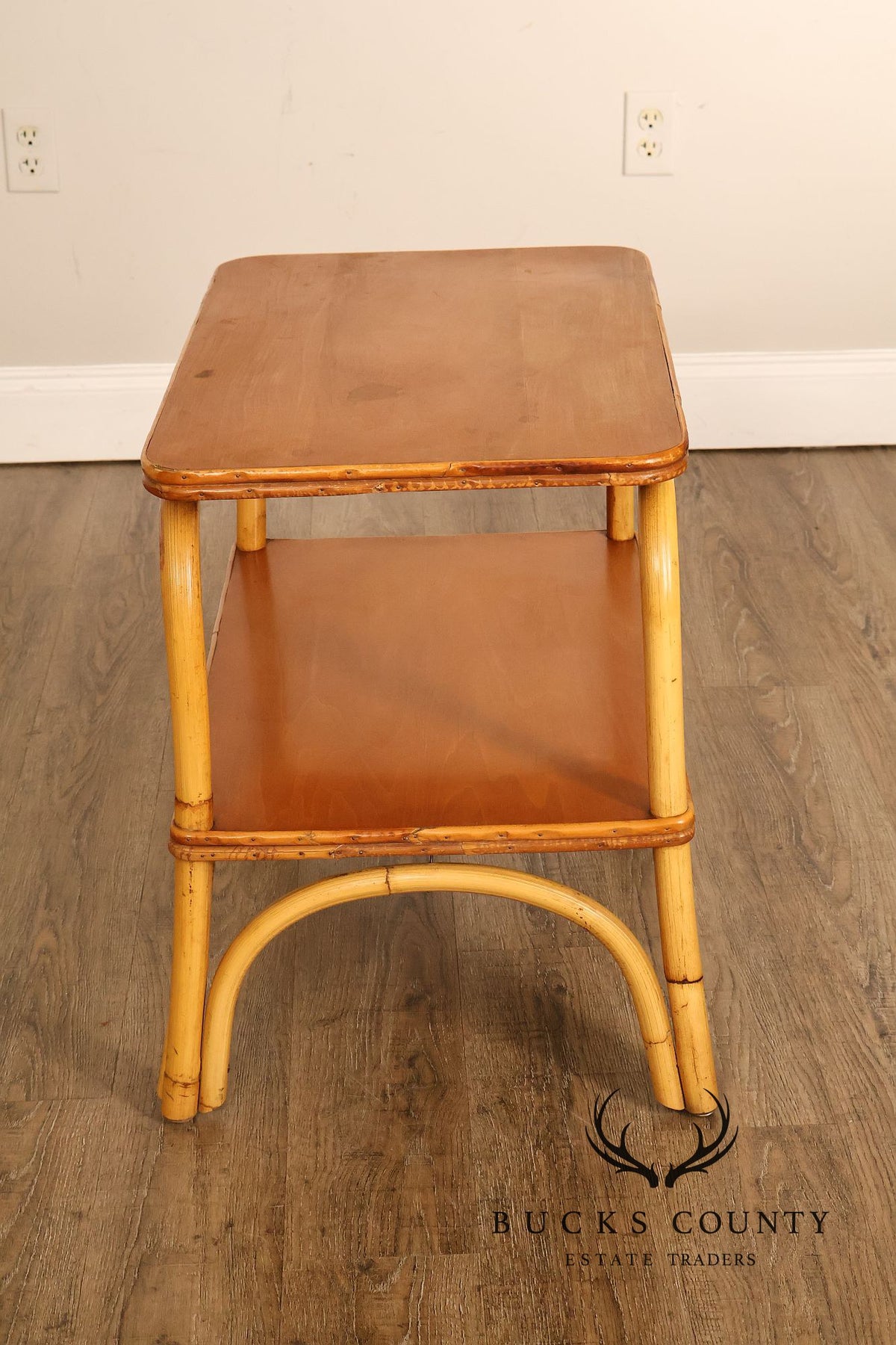 Vintage Mid Century Modern Two-Tier Bamboo End Table