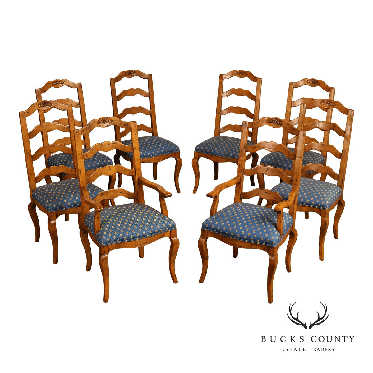Guy Chaddock Basque Hickory Set Of Eight French Country Ladder Back Dining Chairs