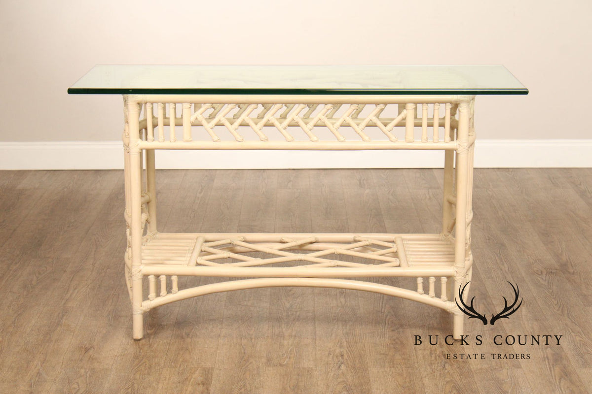 Ficks Reed Glass Top Rattan Console