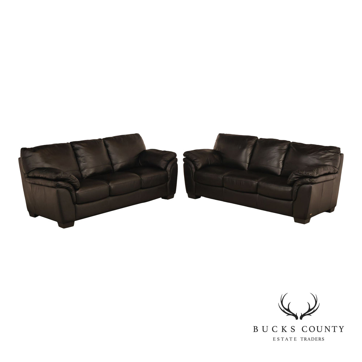 Italsofa Pair of Black Leather Sofas