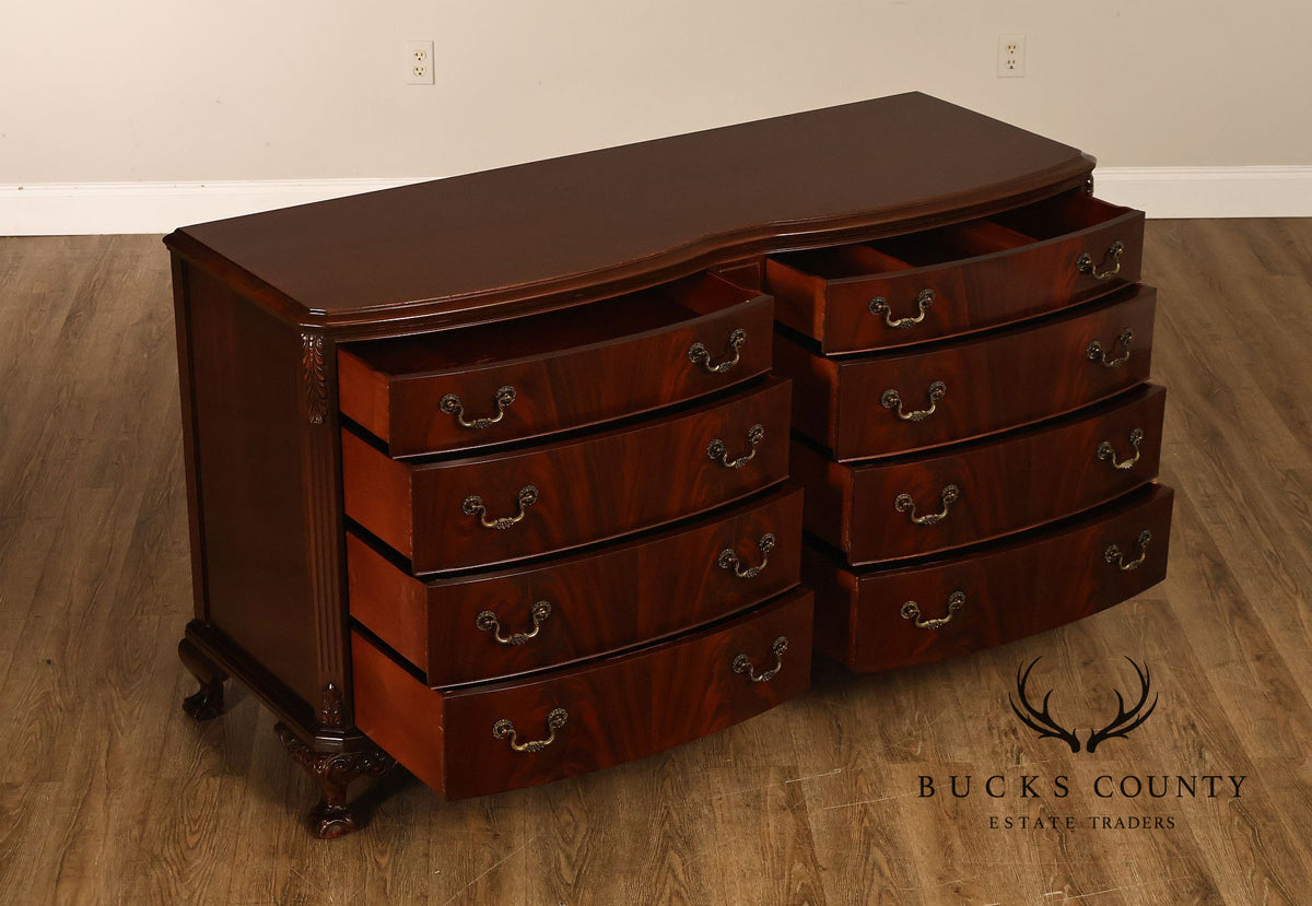 Traditional Mahogany Double Dresser With Carved Claw Feet