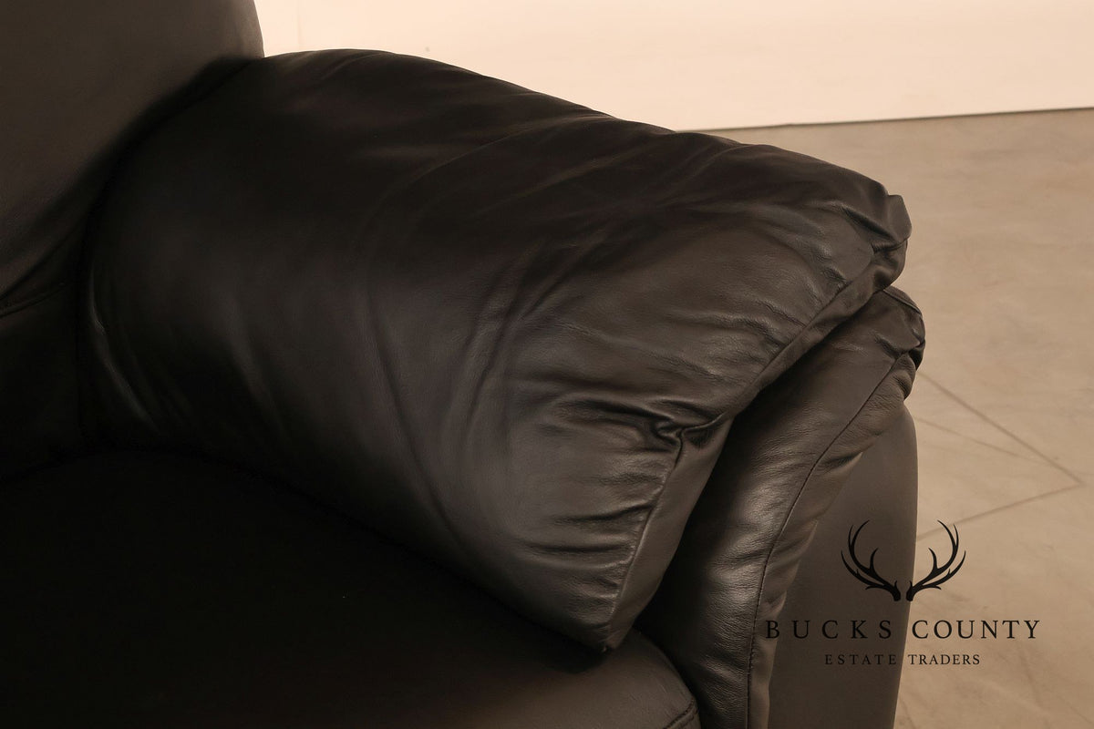 Italsofa Pair of Black Leather Sofas