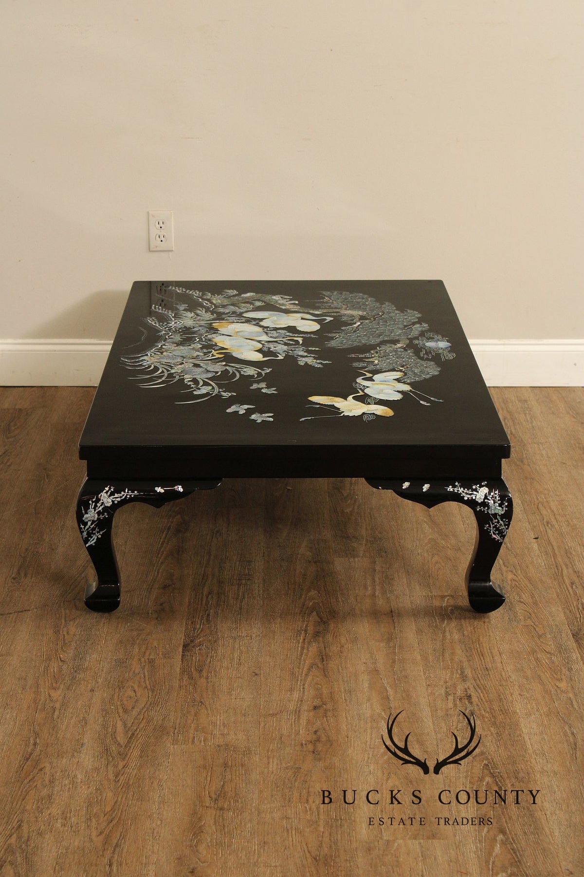 Korean Vintage Black Lacquer And Mother of Pearl Inlaid Coffee Table