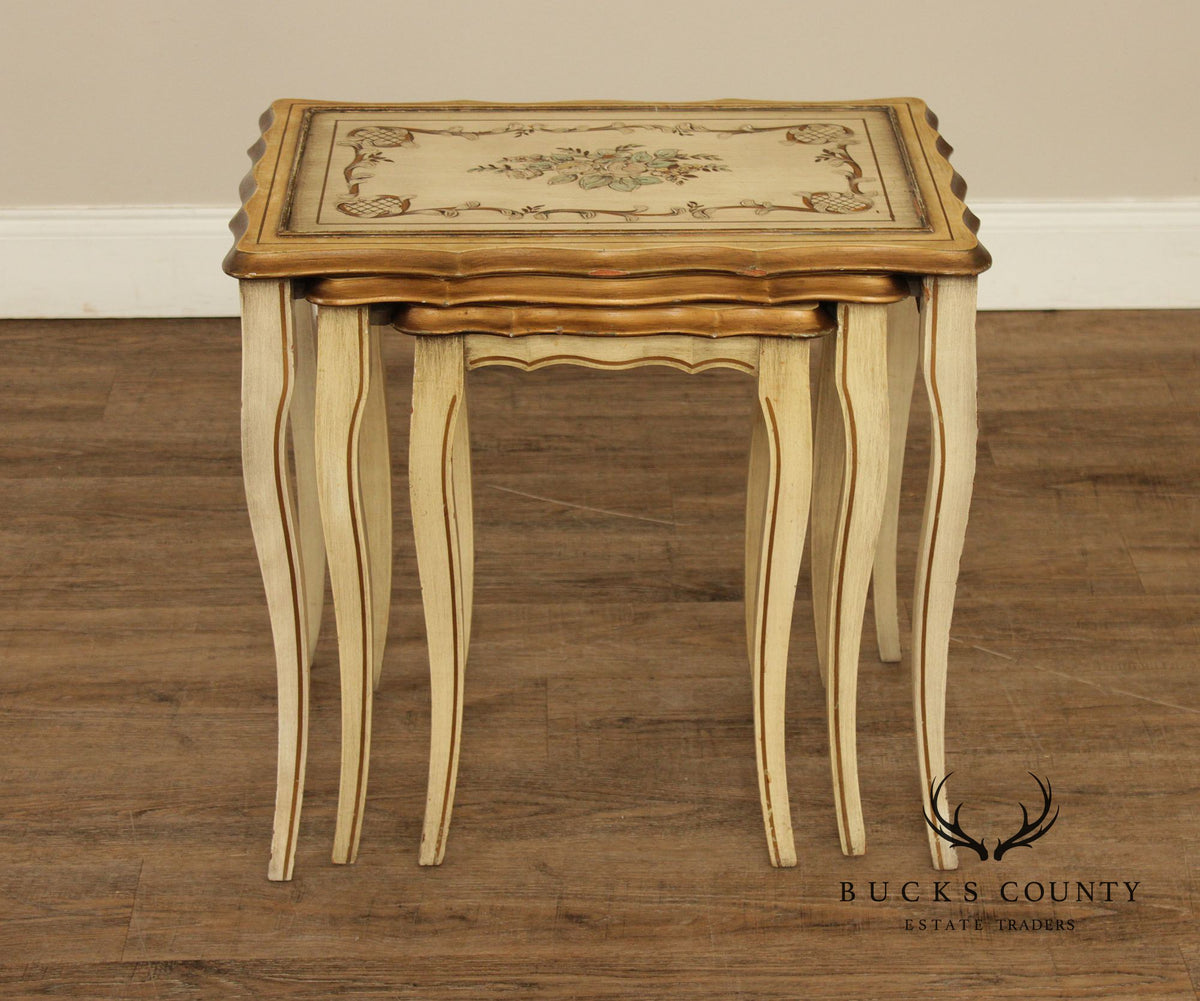 French Provincial Style Set of Three Painted Nesting tables