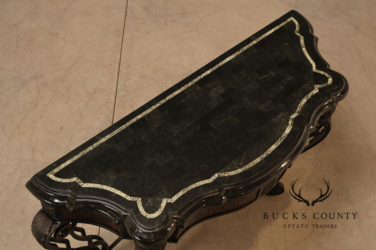 Maitland Smith Greek Key Console Table With Tessellated Marble Top