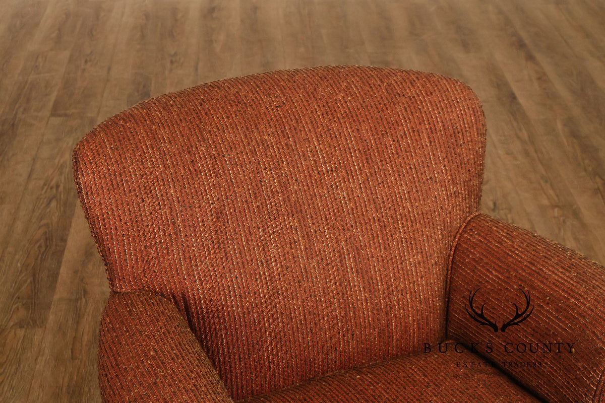 Leggett & Platt Pair Of Upholstered Swivel Glider Club Chairs With Round Ottoman