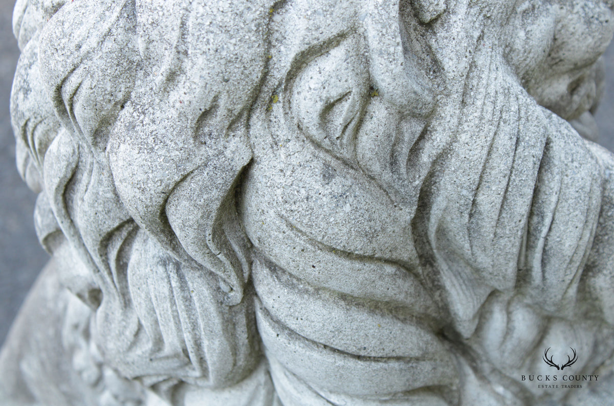 Vintage Cast Stone Lion with Shield Garden Statue