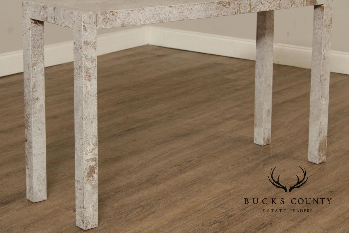 Mid Century Modern Cerused Painted Pair Of Burl Wood Parsons Console Tables