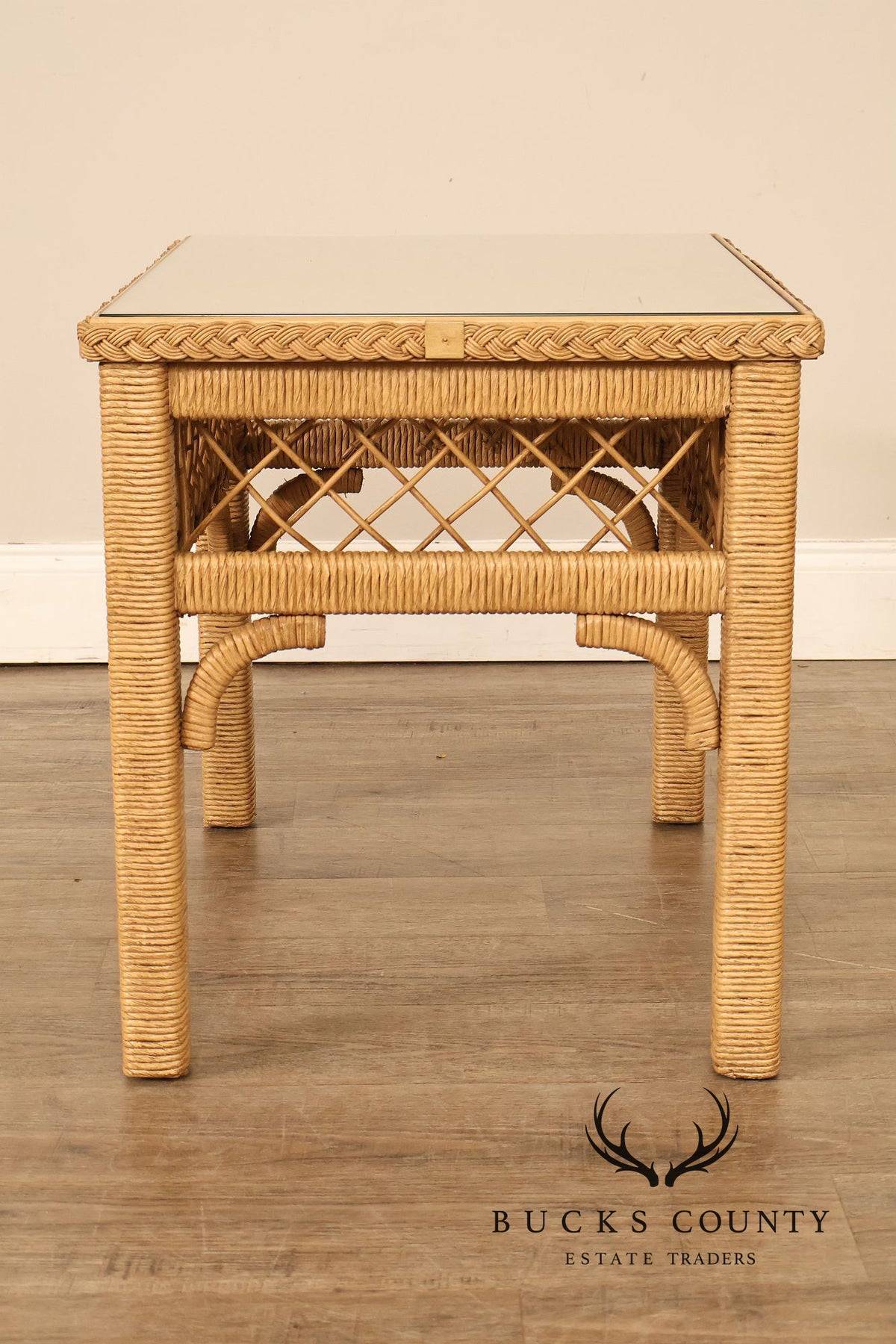 Lexington Henry Link Glass Top Wicker Side Table