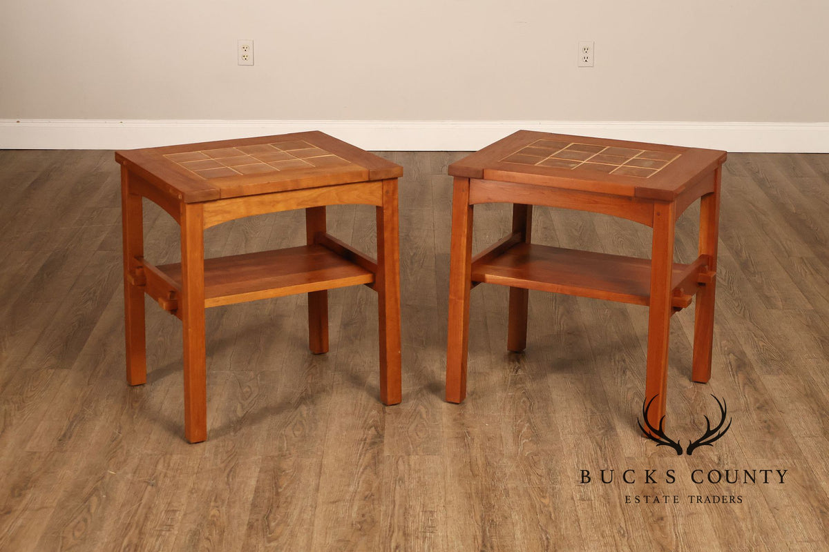 Stickley Mission Collection Pair Of Cherry Tile Top End Tables