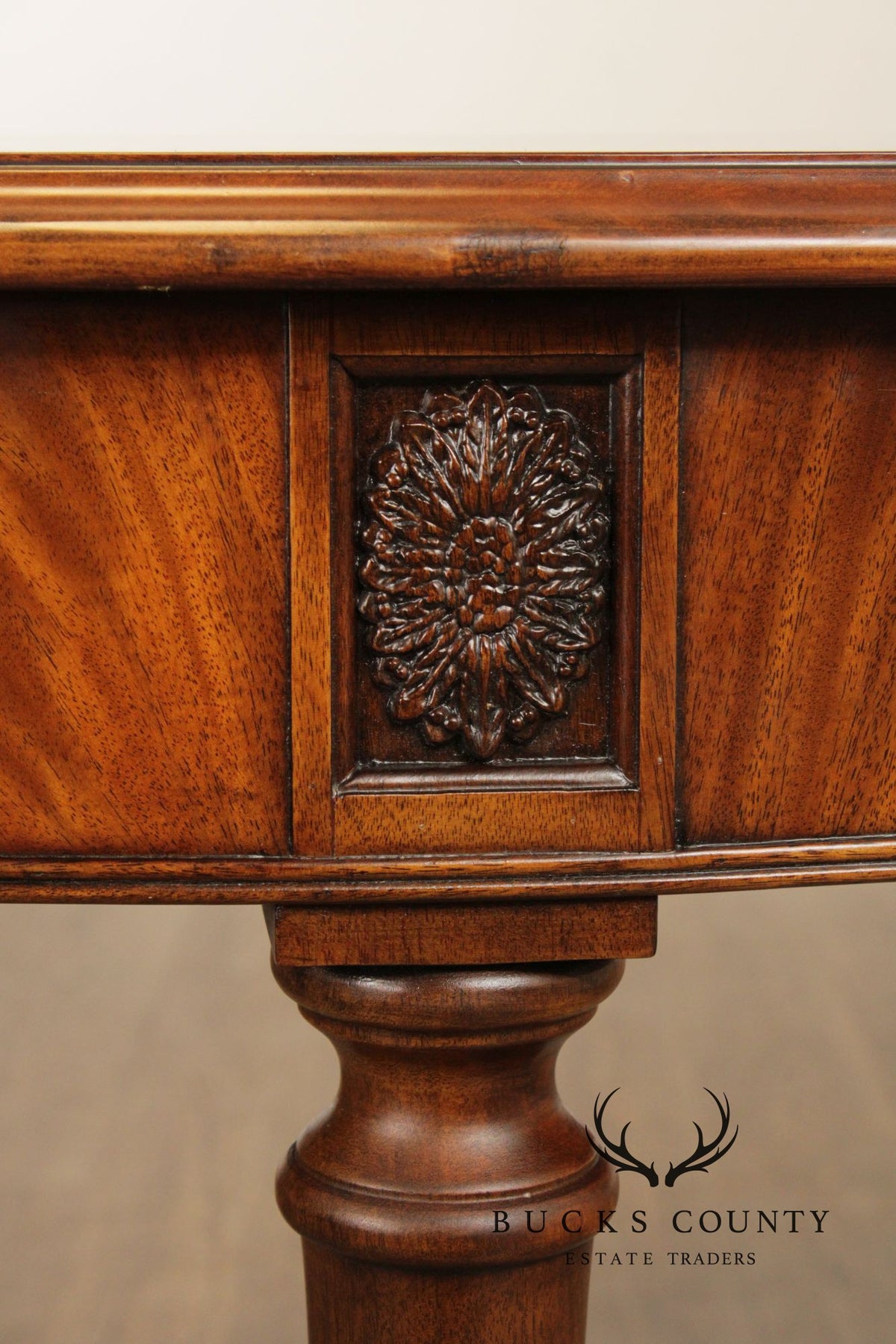 E.J. Victor Regency Style Mahogany Leather Top Oval Partners Desk Writing Table