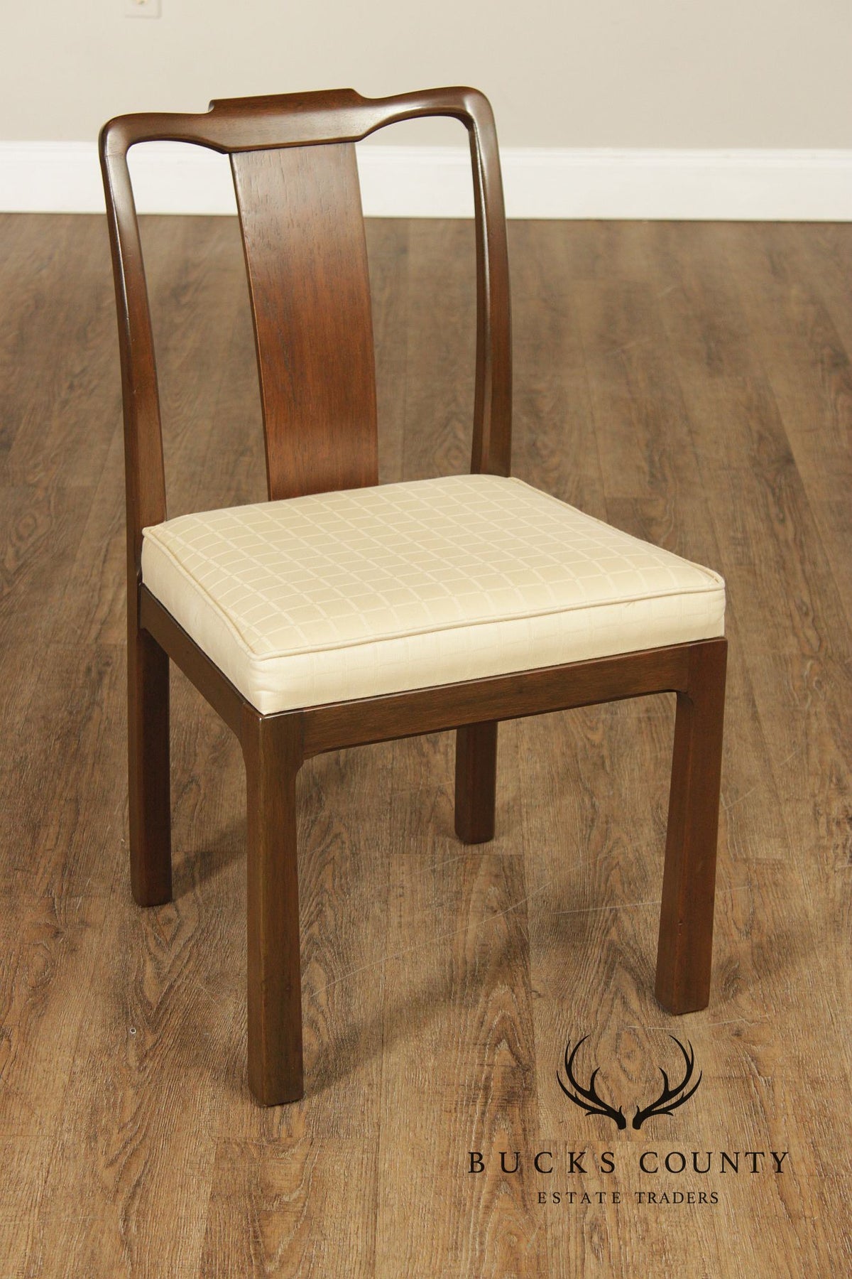 Mid Century Asian Influenced Set of Six Mahogany Dining Chairs