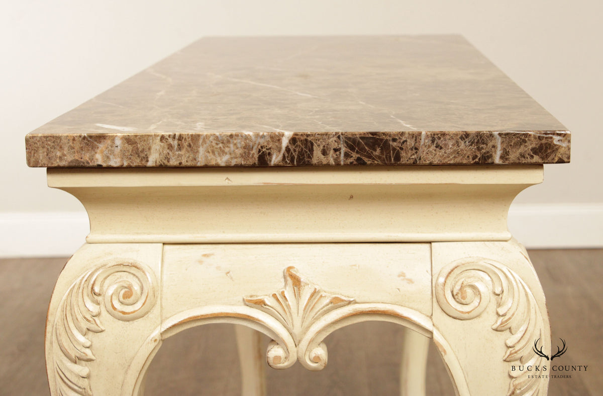 French Provincial Style Painted Console Table with Marble Top