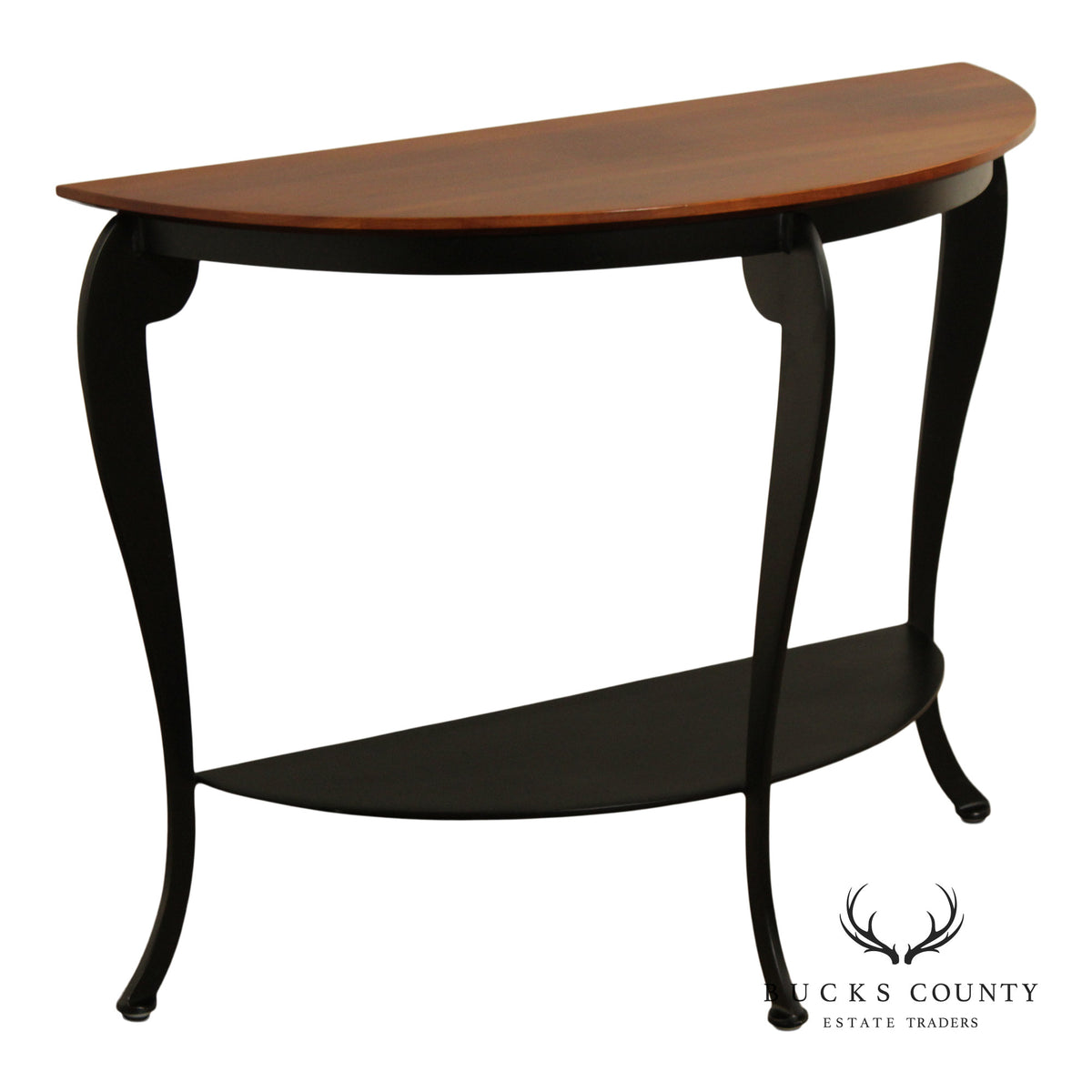 Ethan Allen Cherry Demilune Console Table With Metal Base