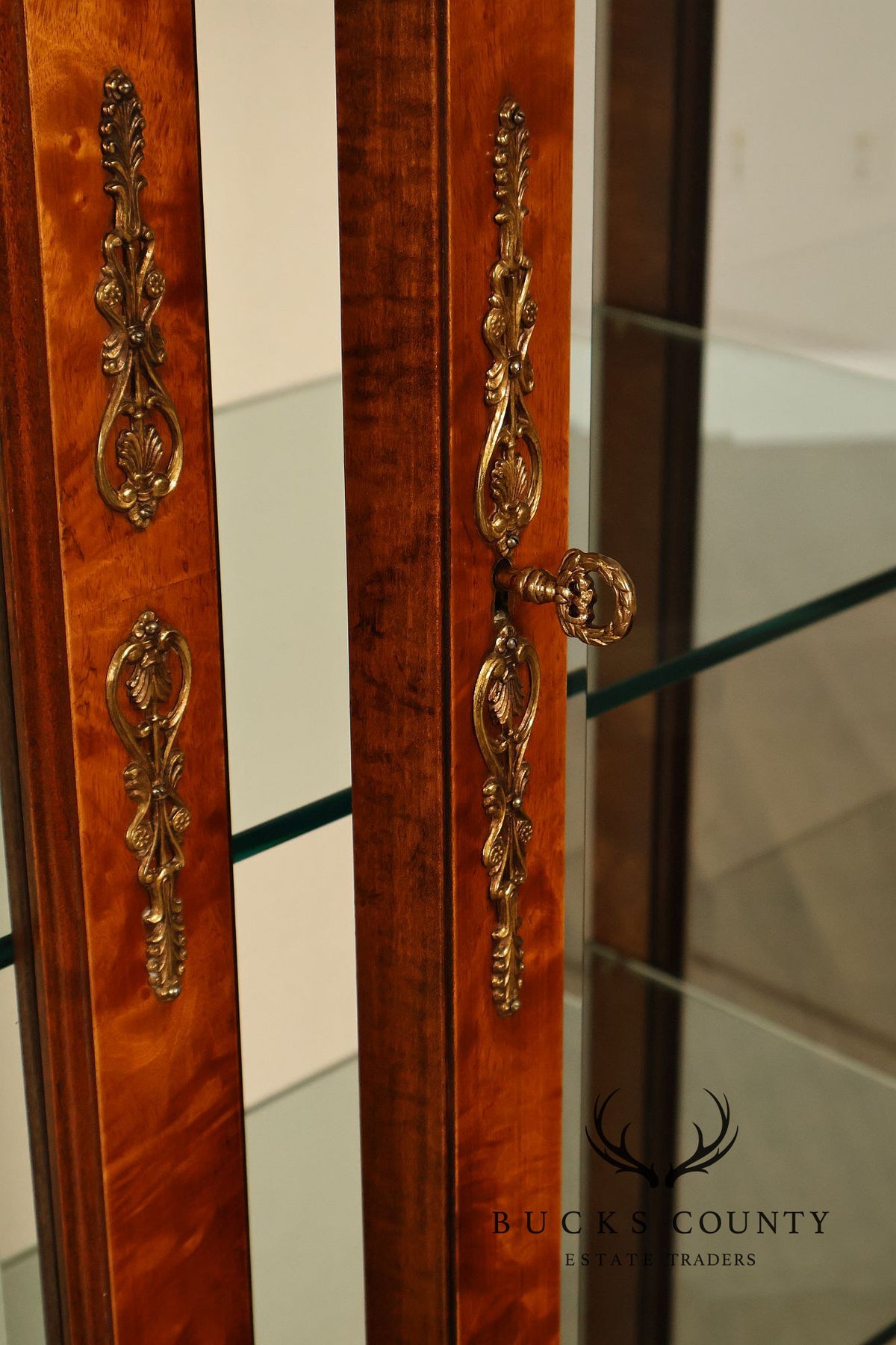 French Empire Style Burl Wood Vitrine Display Cabinet