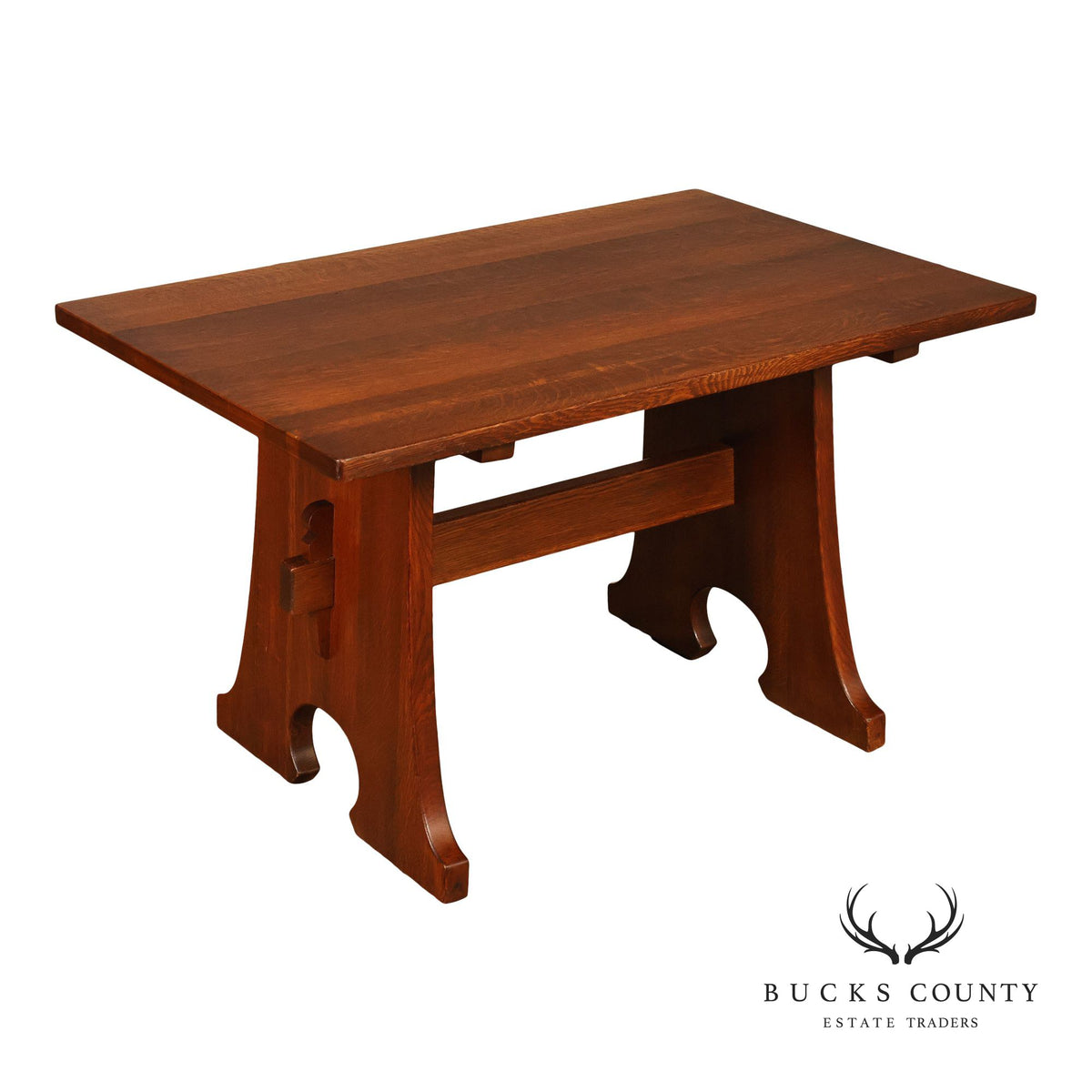 Antique L & JG Stickley Trestle Table Mousehole