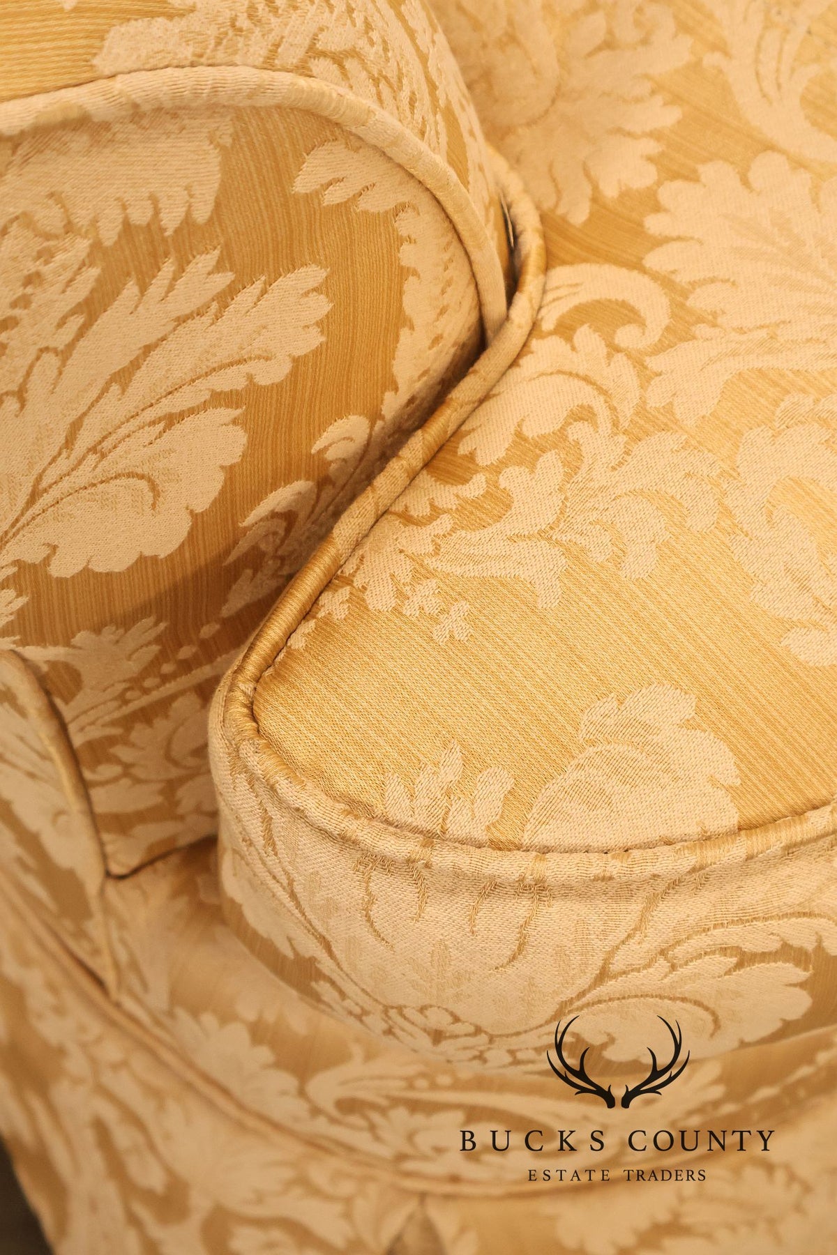 Century Furniture Pair Of Gold Damask Upholstered Sofas