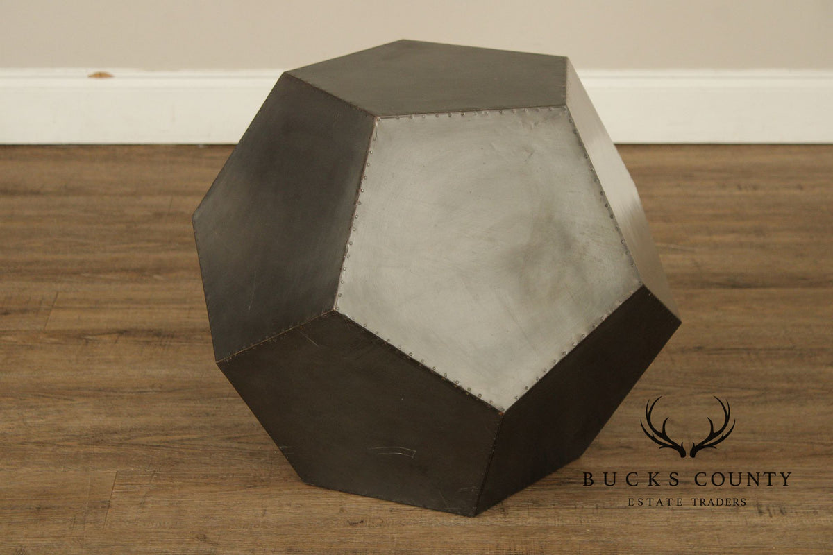 Restoration Hardware Industrial Style Zinc Polyhedron Side Tables Pair