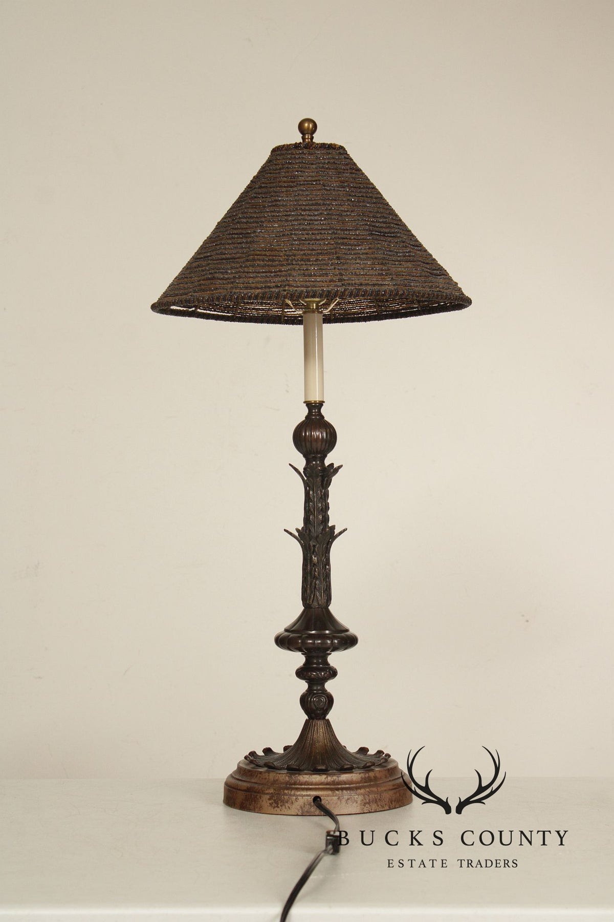 Vintage Bronze Acanthus Leaf Candlestick Table Lamp
