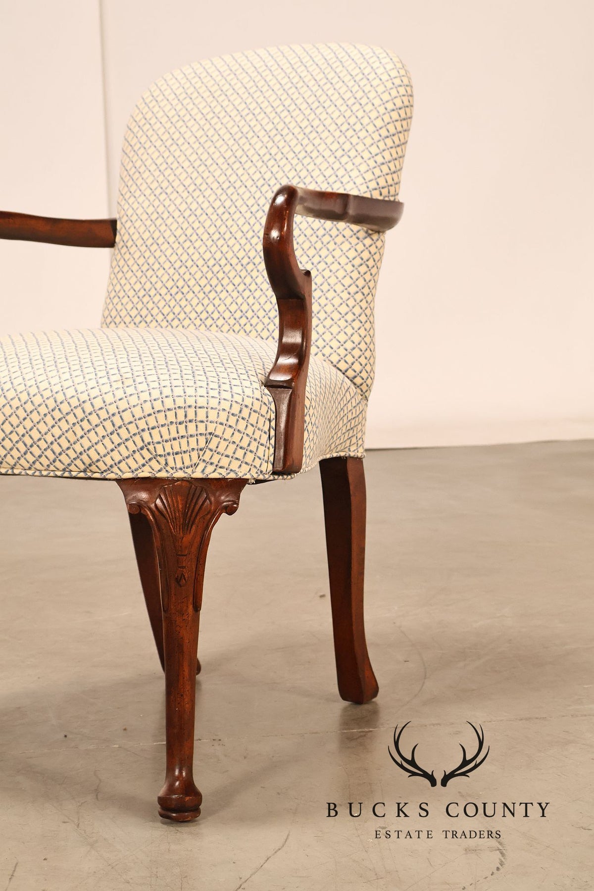 Queen Anne Style Pair of Mahogany Armchairs