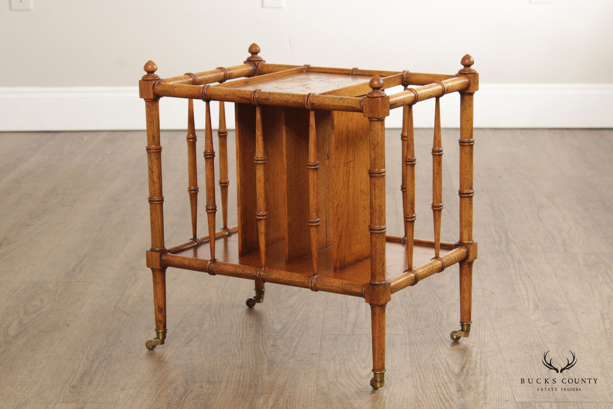 Vintage Walnut Faux Bamboo Canterbury Magazine Rack
