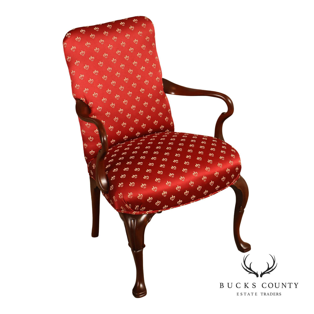 Queen Anne Style Mahogany Library Armchair