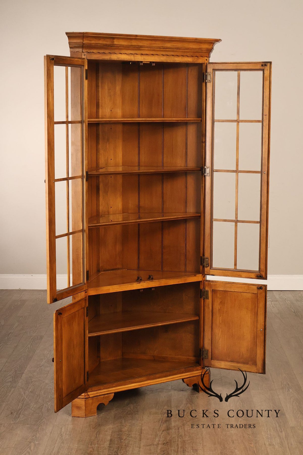 Ethan Allen 1776 Collection Pair of Maple Corner Cabinets