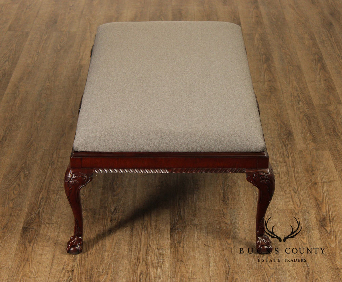 Baker Stately Homes Georgian Style Carved Mahogany Upholstered Bench