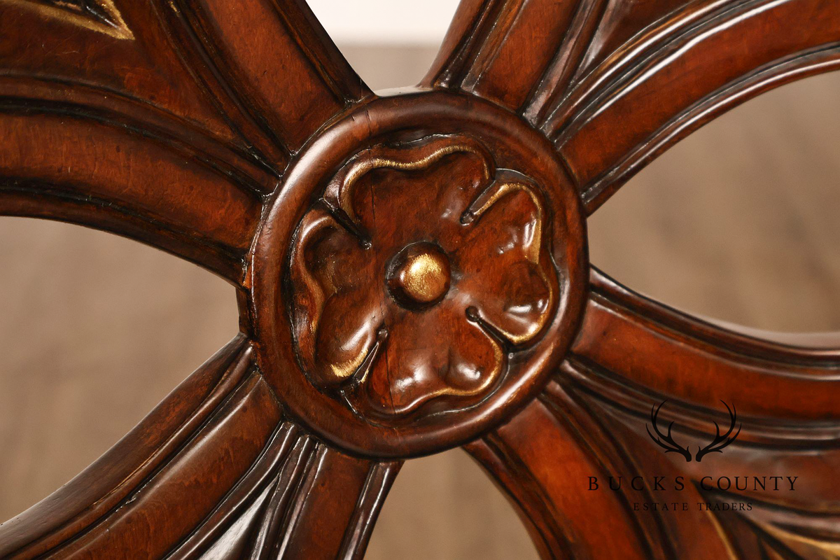 Quality Set Of Four Carved Mahogany Swivel Bar Stools