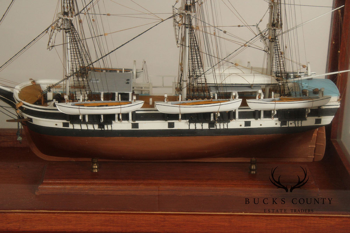 Charles W. Morgan 1841 Whaling Ship Wooden Model In Glass Display Case