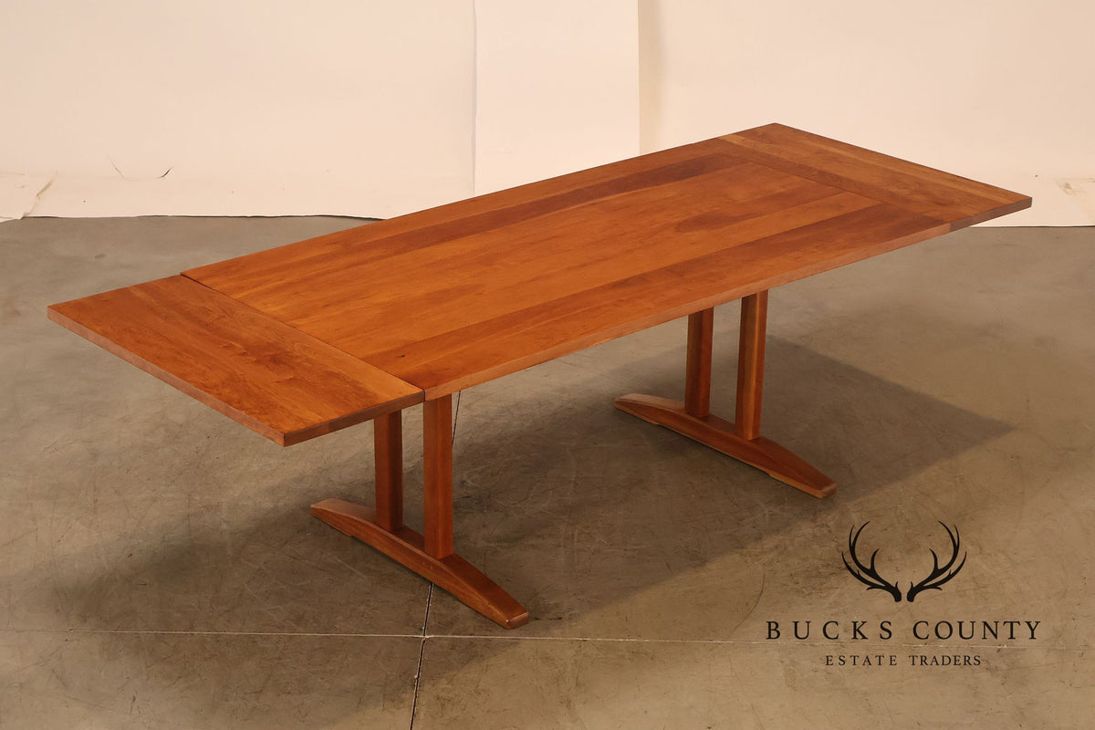 Stickley Cherry Double Pedestal Extension Dining Table With Two Leaves