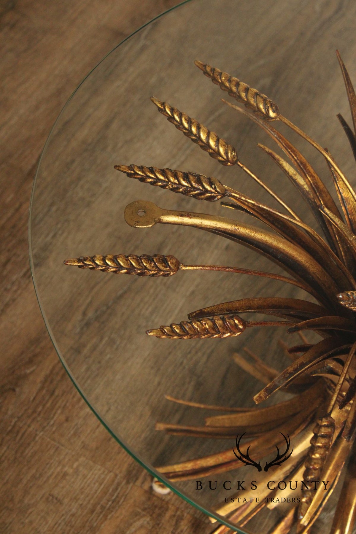 Hollywood Regency Glass Top Wheat Sheaf Side Table
