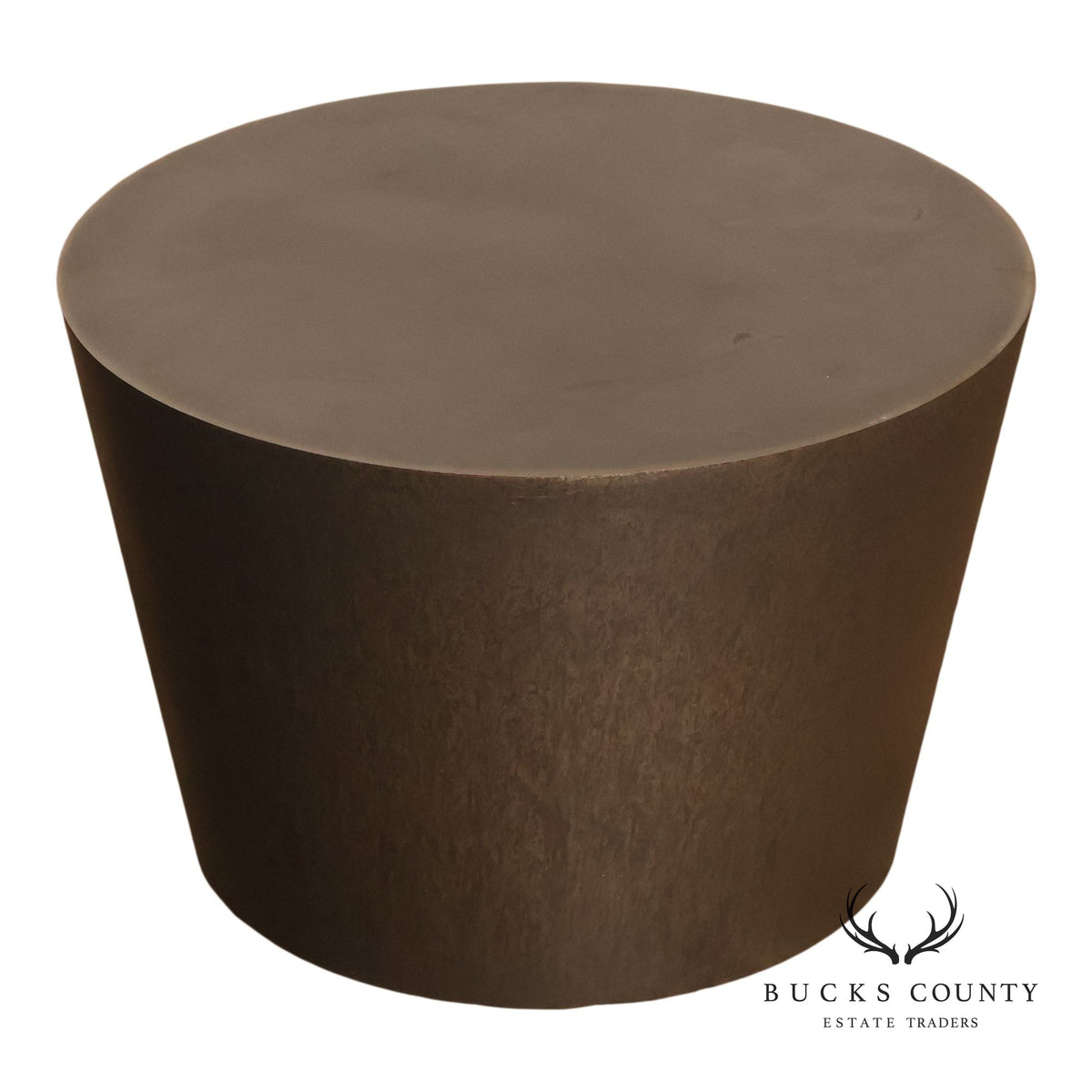 Modern Patinated Steel Round Drum Side Table