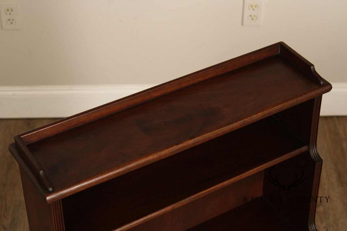 Vintage Georgian Style Narrow Mahogany Waterfall Open Bookcase With Drawer