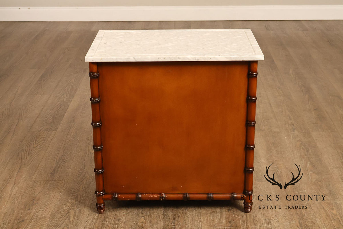 Williams Sonoma Pair of Marble Top Faux Bamboo Nightstands