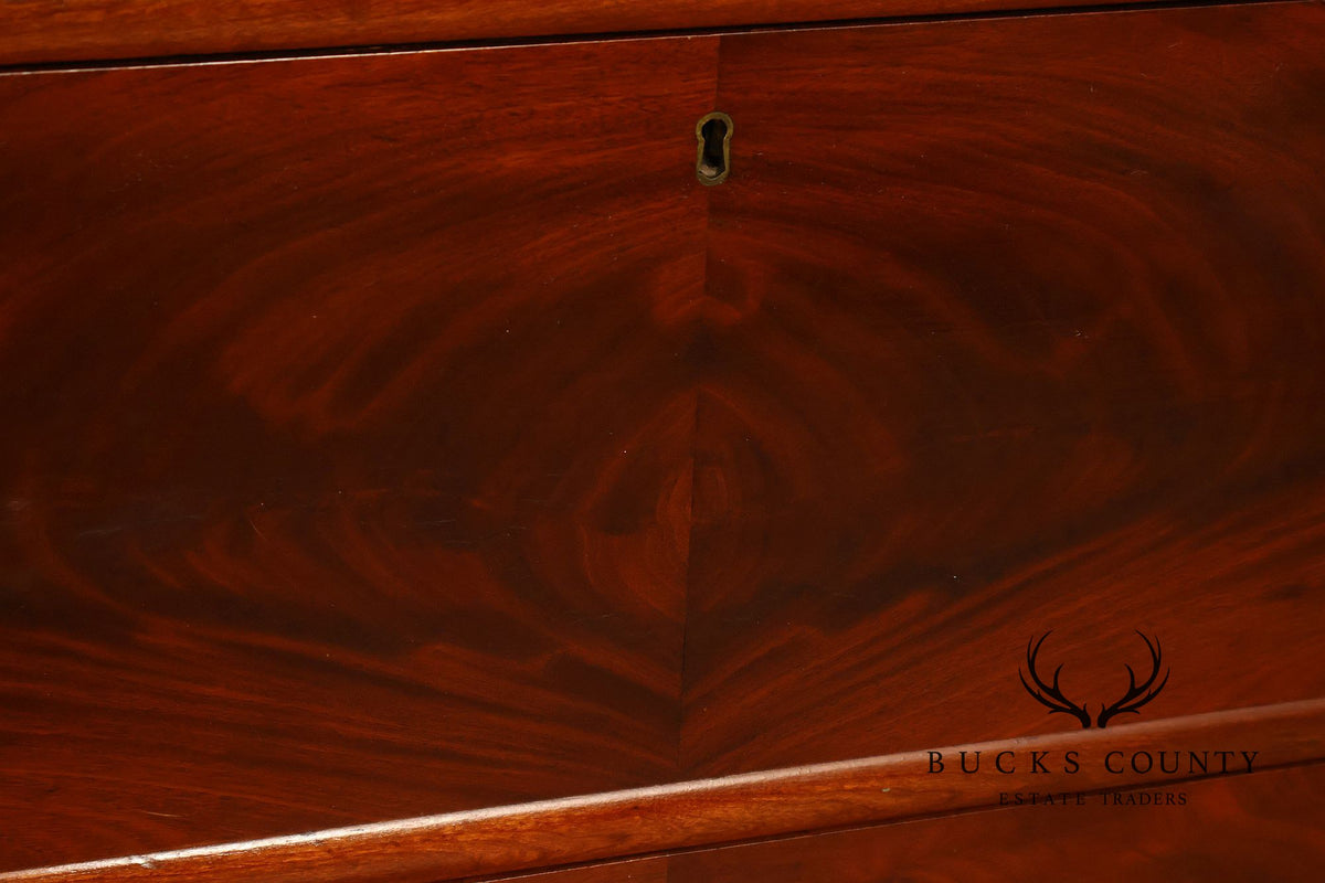 Antique American Classical Mahogany Tall Chest Of Drawers With Glass Knobs