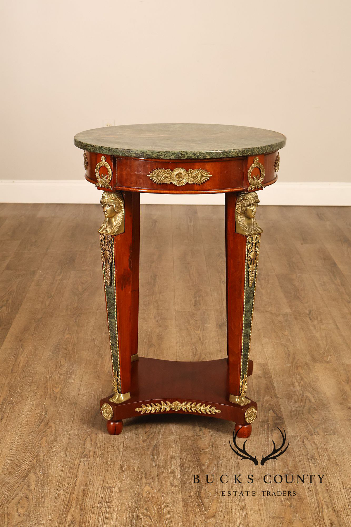 French Empire Style Pair Of Round Marble Top Ormolu Mounted Side Tables