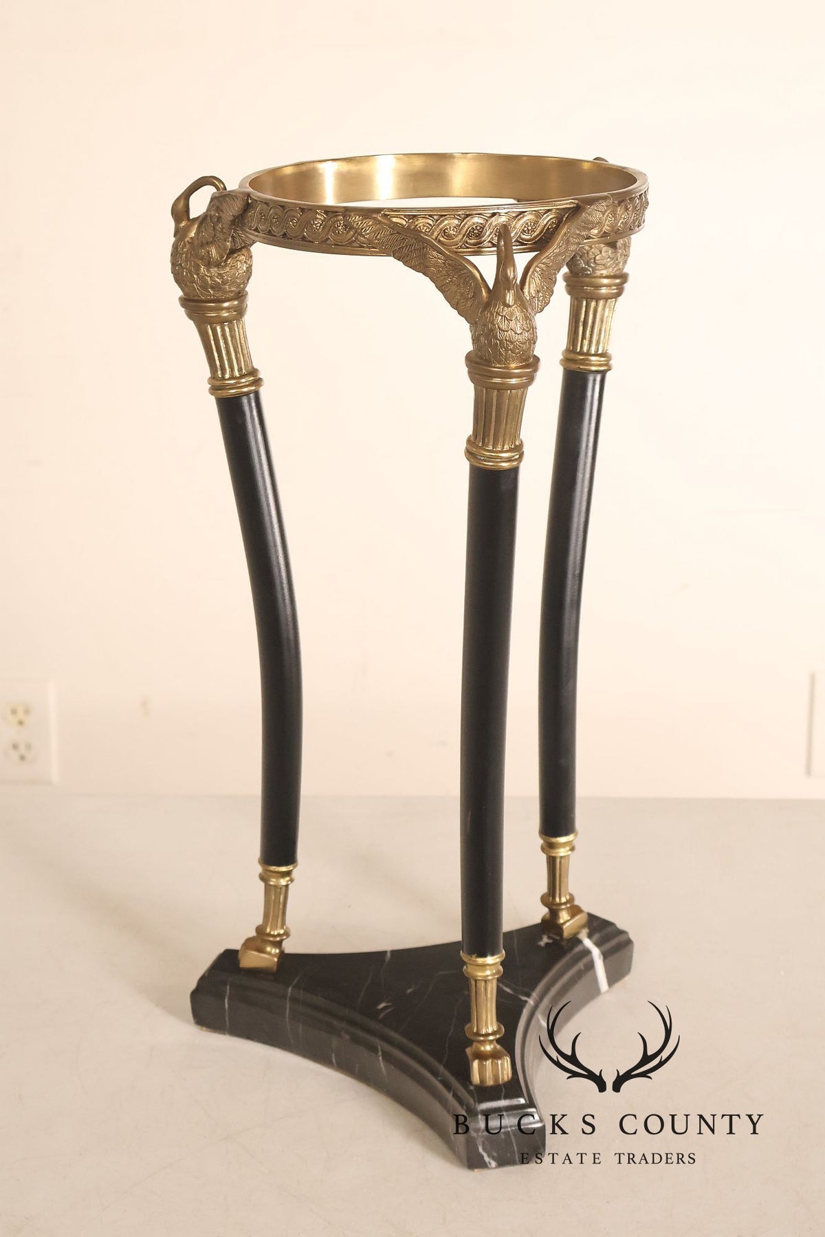 Empire Style Brass Swan And Marble Hurricane Candle Holder