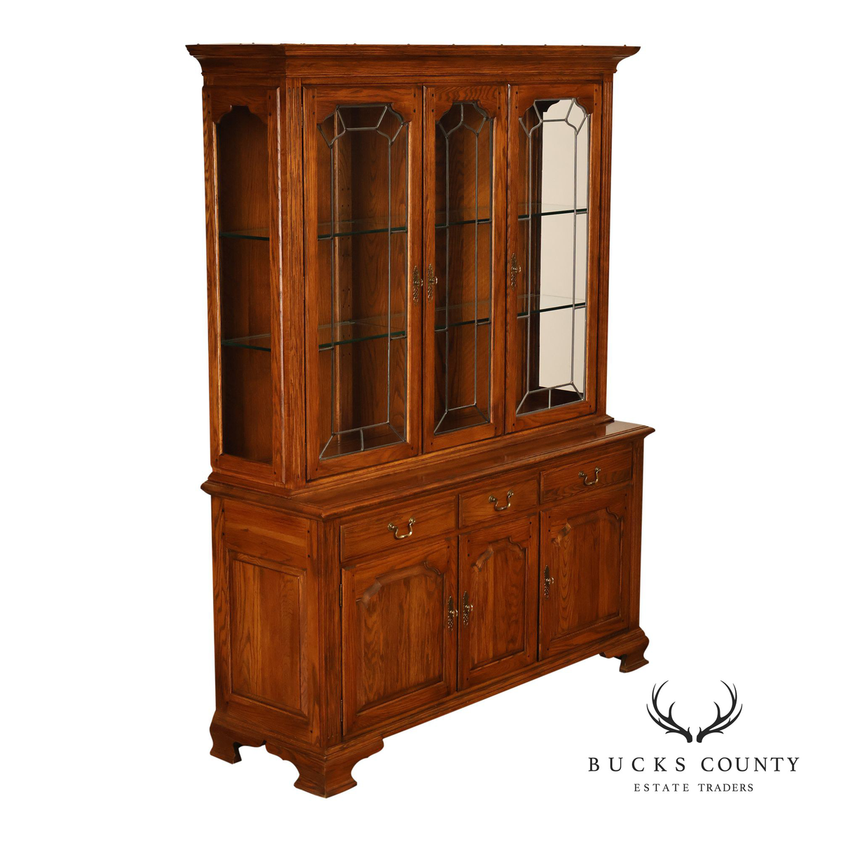 Ethan Allen Traditional Oak Lighted China Cabinet
