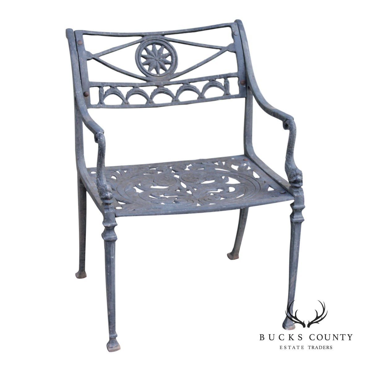 Cast Aluminum Neoclassical Style Outdoor Garden Armchair