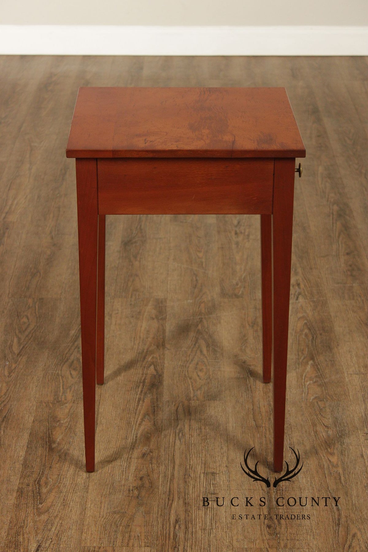 Hepplewhite Style Custom Quality Pair Of Single Drawer Work Stand Side Tables