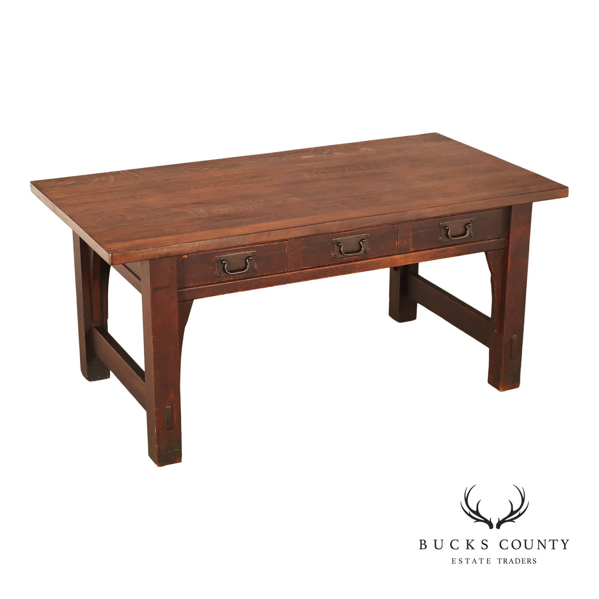 Early Gustav Stickley No. 460 Oak Library Table With Rare Hardware