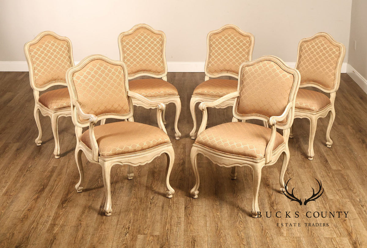 French Provincial Style Set Of Six Painted Upholstered Dining Chairs