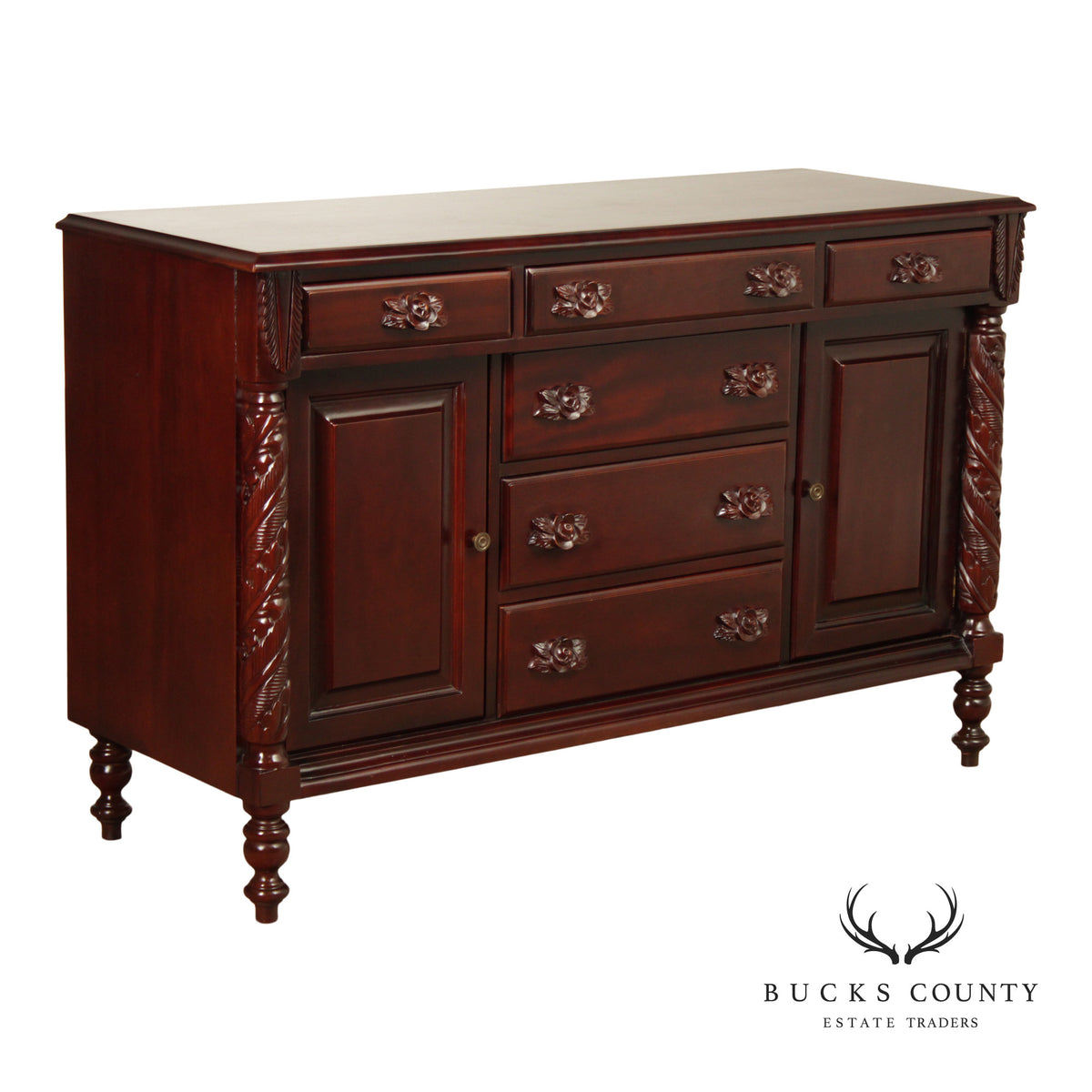 Carlton McLendon Victorian Style Solid Mahogany Carved Sideboard