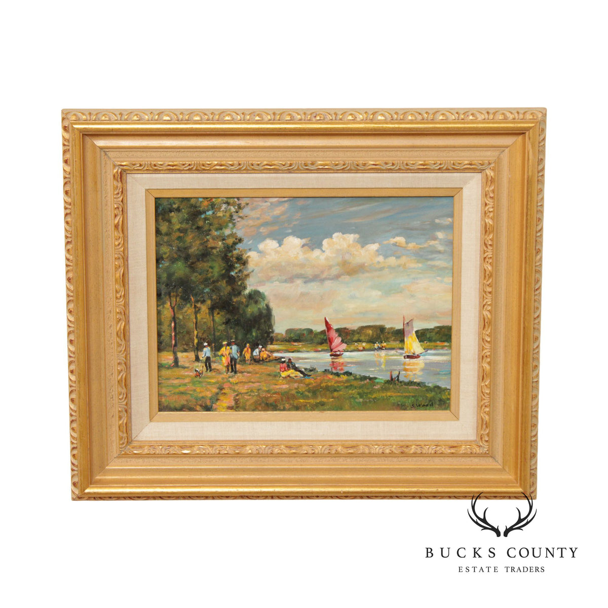 S. Wood Framed Oil Painting, A Day On the Water