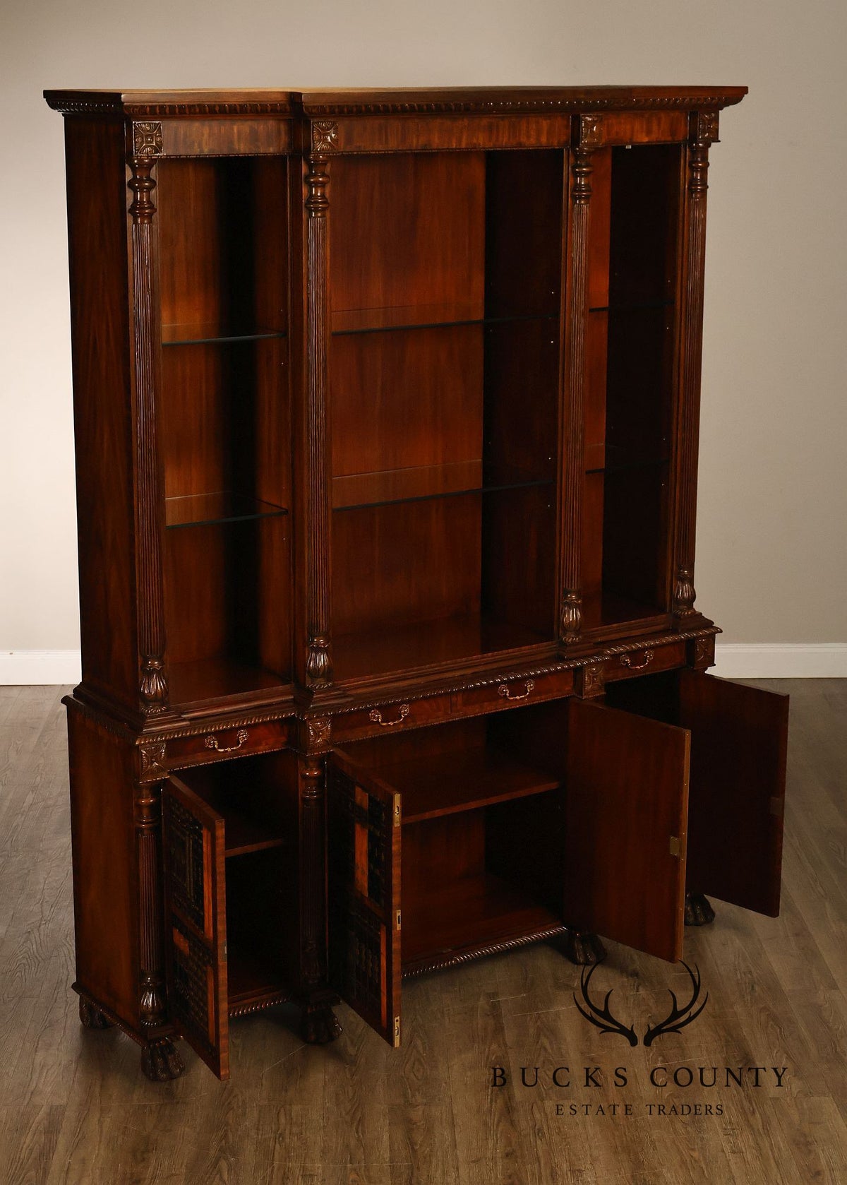 Maitland Smith Regency Style Mahogany Display Bookcase