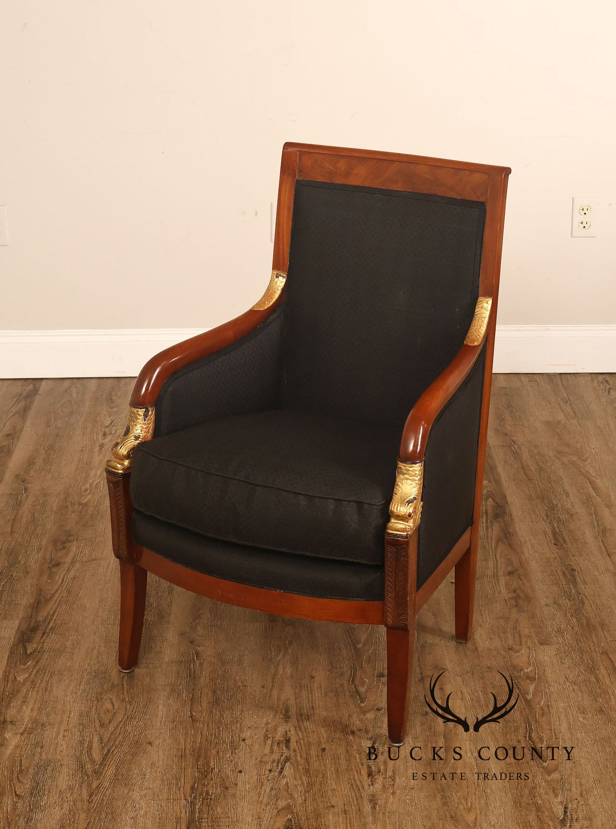 French Empire Style Partial Gilt Mahogany Armchair